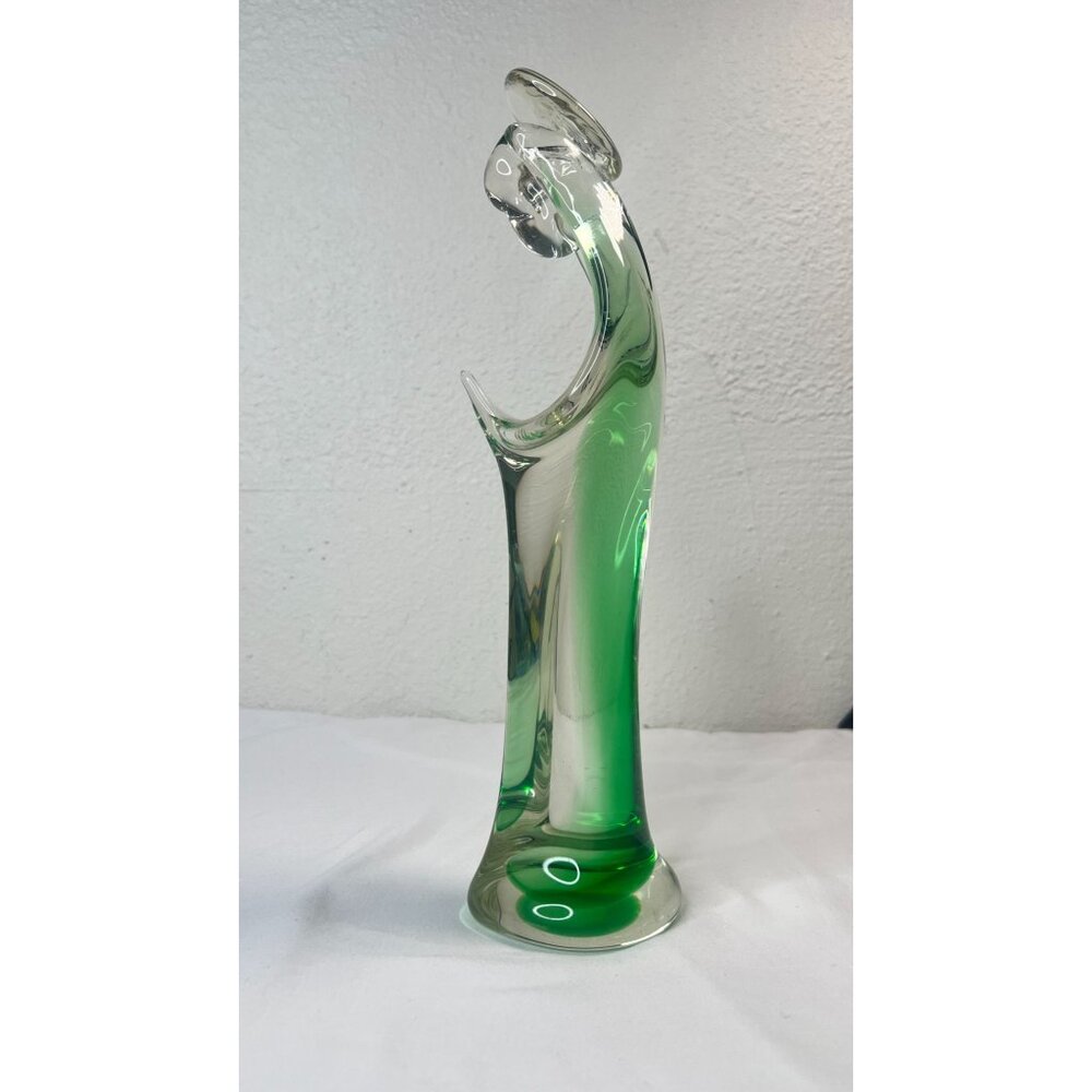 Vintage Murano Sommerso Green Clear Glass Madonna Sculpture Praying Virgin Mary